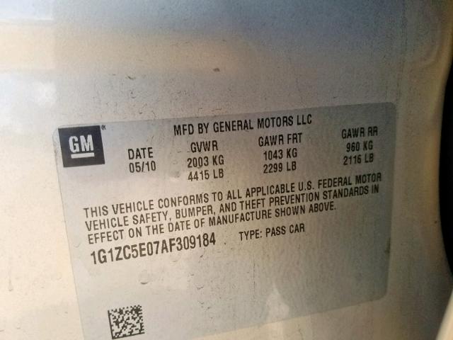 1G1ZC5E07AF309184 - 2010 CHEVROLET MALIBU 1LT TAN photo 10