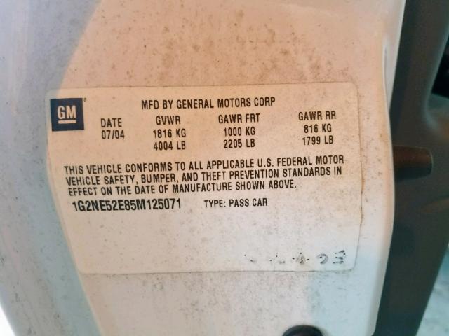 1G2NE52E85M125071 - 2005 PONTIAC GRAND AM S WHITE photo 10