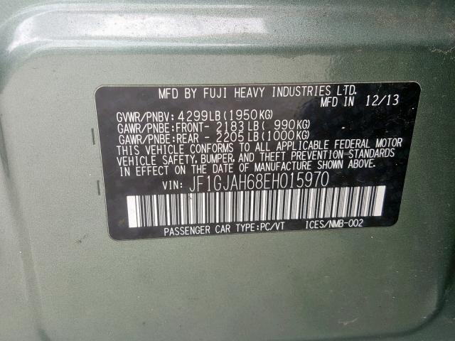 JF1GJAH68EH015970 - 2014 SUBARU IMPREZA LI GREEN photo 10