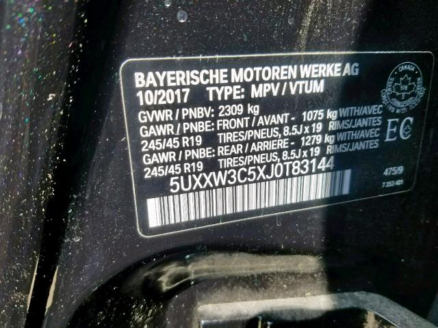 5UXXW3C5XJ0T83144 - 2018 BMW X4 XDRIVE2 BLACK photo 10