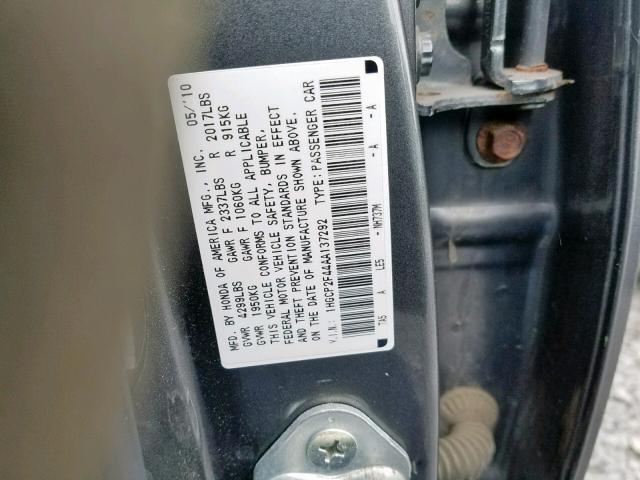 1HGCP2F44AA137292 - 2010 HONDA ACCORD LXP GRAY photo 10