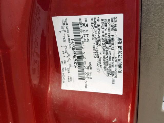 1FAHP36N69W263256 - 2009 FORD FOCUS SES BURGUNDY photo 10