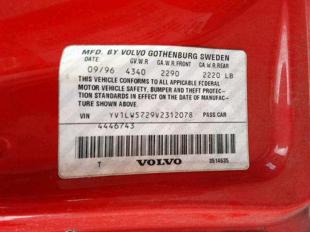 YV1LW5729V2312078 - 1997 VOLVO 850 T5 RED photo 10