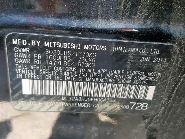 ML32A3HJ5FH004773 - 2015 MITSUBISHI MIRAGE DE BLACK photo 10