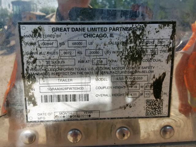 1GRAA0628FW703433 - 2015 GREAT DANE TRAILER 53 REEFER WHITE photo 10