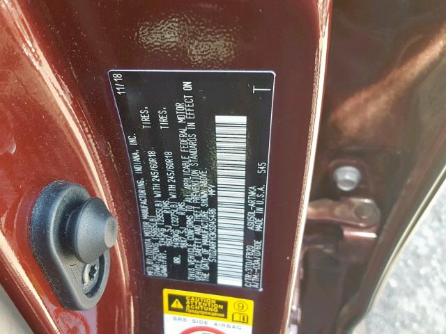 5TDZARFH3KS045486 - 2019 TOYOTA HIGHLANDER BURGUNDY photo 10