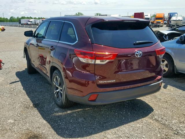 5TDZARFH3KS045486 - 2019 TOYOTA HIGHLANDER BURGUNDY photo 3