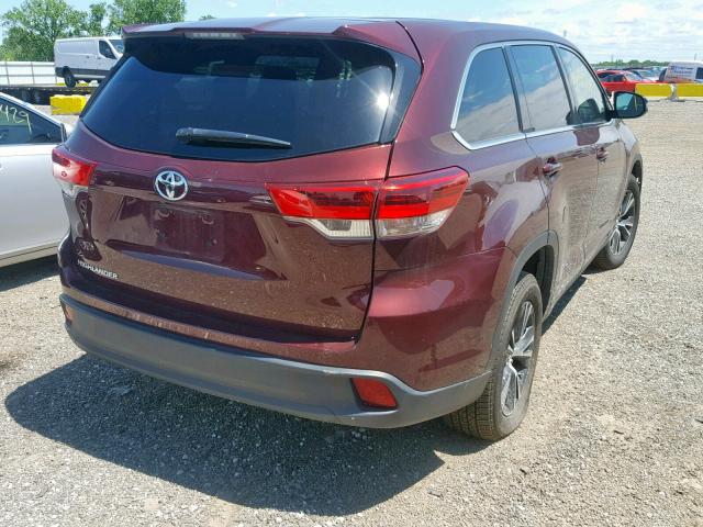 5TDZARFH3KS045486 - 2019 TOYOTA HIGHLANDER BURGUNDY photo 4