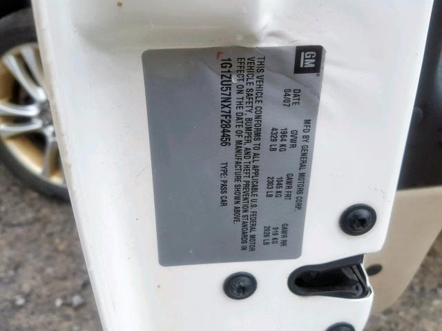 1G1ZU57NX7F284456 - 2007 CHEVROLET MALIBU LTZ 白色 照片 10