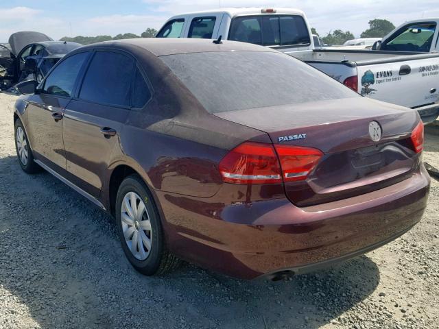 1VWAP7A31CC086341 - 2012 VOLKSWAGEN PASSAT S MAROON photo 3