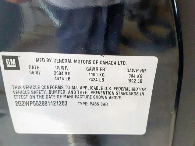 2G2WP552881121263 - 2008 PONTIAC GRAND PRIX BLACK photo 10