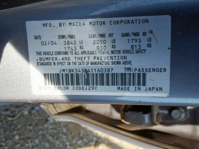 JM1BK343241160387 - 2004 MAZDA 3 HATCHBAC GRAY photo 10