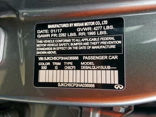 SJKCH5CP3HA036988 - 2017 INFINITI QX30 BASE GRAY photo 10