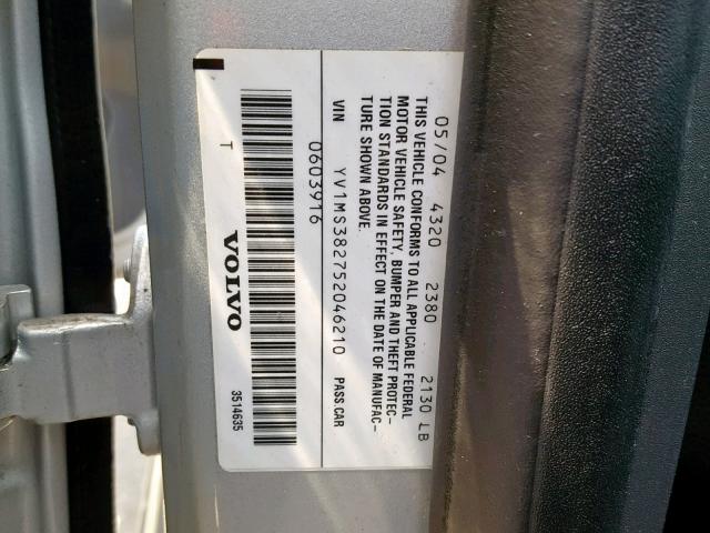 YV1MS382752046210 - 2005 VOLVO S40 2.4I SILVER photo 10