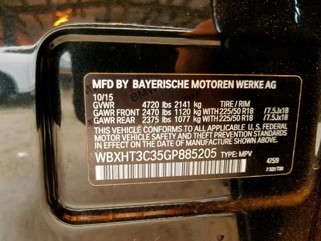 WBXHT3C35GP885205 - 2016 BMW X1 XDRIVE2 BLACK photo 10