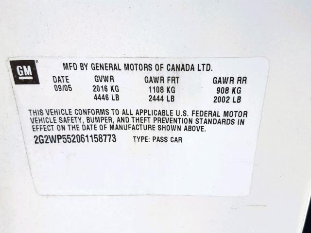 2G2WP552061158773 - 2006 PONTIAC GRAND PRIX WHITE photo 10