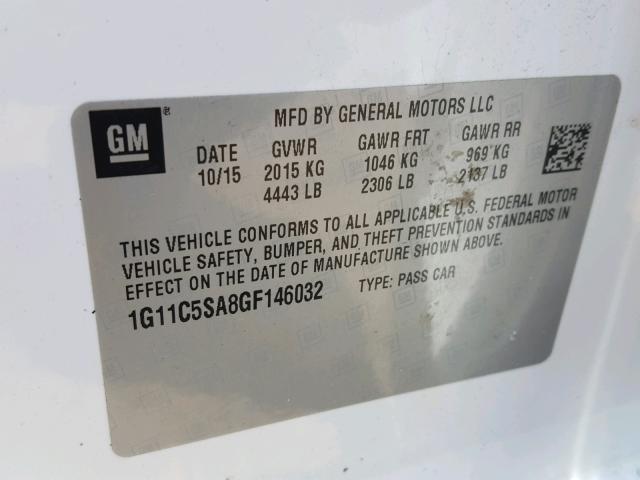 1G11C5SA8GF146032 - 2016 CHEVROLET MALIBU LIM 白色 照片 10