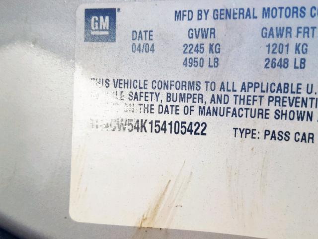 1G4CW54K154105422 - 2005 BUICK PARK AVENU SILVER photo 10