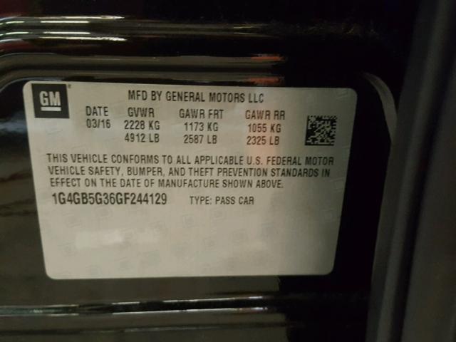 1G4GB5G36GF244129 - 2016 BUICK LACROSSE BLACK photo 10