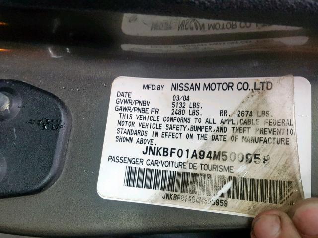 JNKBF01A94M500959 - 2004 INFINITI Q45 GRAY photo 10