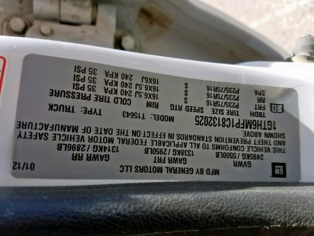 1GTH6MFP1C8132025 - 2012 GMC CANYON SLE WHITE photo 10