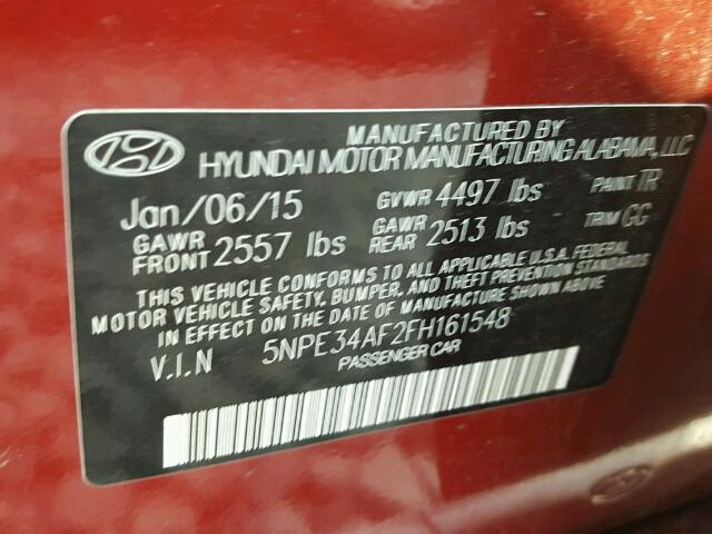 5NPE34AF2FH161548 - 2015 HYUNDAI SONATA SPO MAROON photo 10