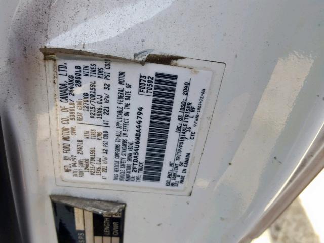 2FTDA54U6WBA44794 - 1998 FORD WINDSTAR WHITE photo 10