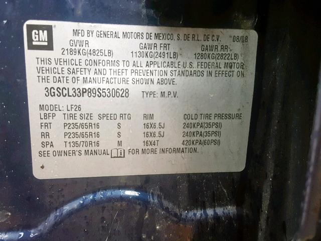 3GSCL33P89S530628 - 2009 SATURN VUE XE BLUE photo 10