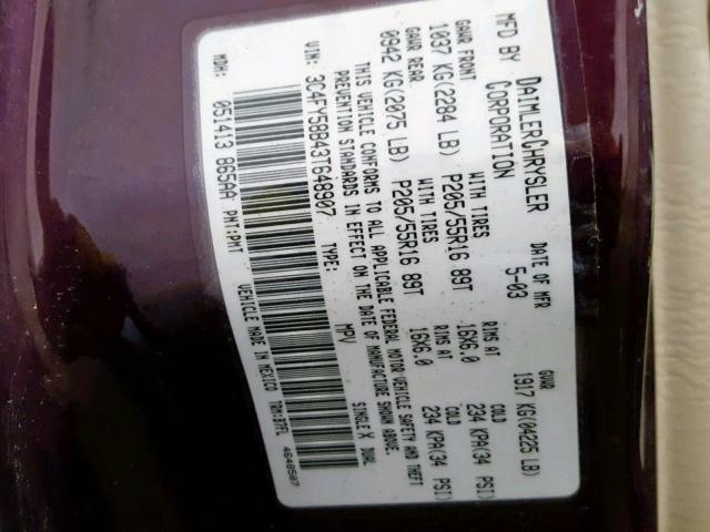 3C4FY58B43T648907 - 2003 CHRYSLER PT CRUISER PURPLE photo 10