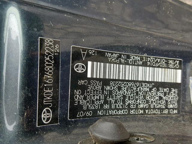 JTKDE167680252238 - 2008 TOYOTA SCION TC ნაცრისფერი ფოტო 10