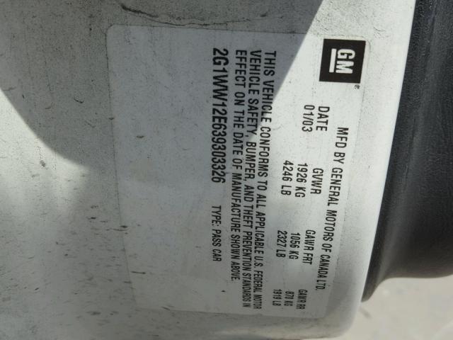 2G1WW12E639303326 - 2003 CHEVROLET MONTE CARL 白色 照片 10