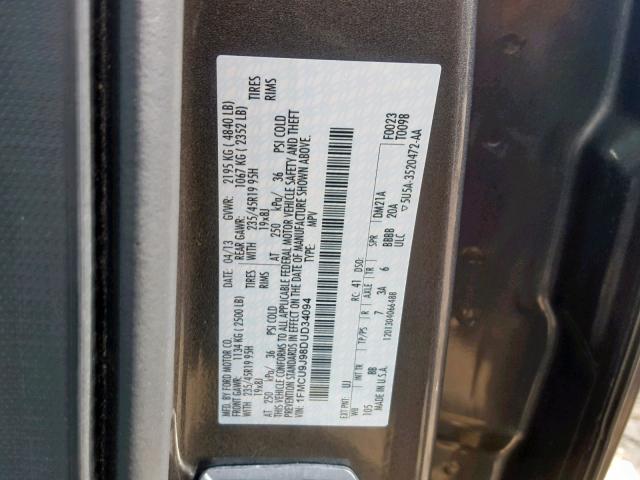 1FMCU9J98DUD34094 - 2013 FORD ESCAPE TIT GRAY photo 10