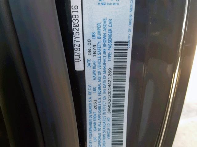 3VWCK21C01M421269 - 2001 VOLKSWAGEN NEW BEETLE შავი ფოტო 10