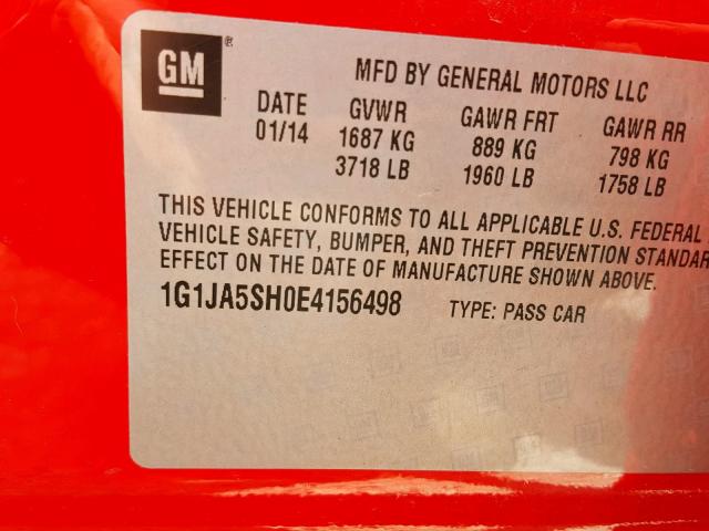 1G1JA5SH0E4156498 - 2014 CHEVROLET SONIC LS RED photo 10