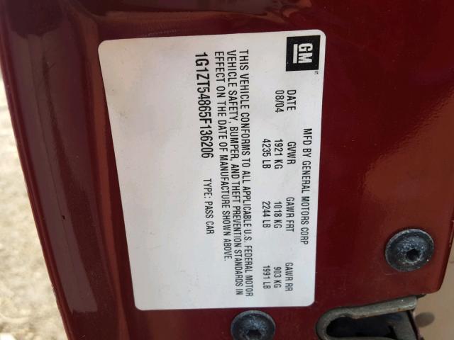 1G1ZT54865F136206 - 2005 CHEVROLET MALIBU LS 栗色 照片 10