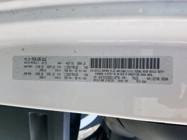 3C6TRVDG5GE110770 - 2016 RAM PROMASTER 白色 照片 10