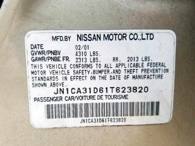 JN1CA31D61T623820 - 2001 NISSAN MAXIMA GXE TAN photo 10