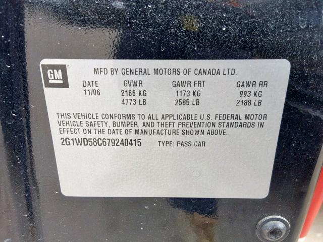 2G1WD58C679240415 - 2007 CHEVROLET IMPALA SUP 黑色 照片 10