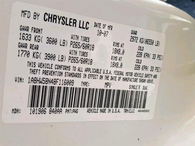 1A8HW58N48F116009 - 2008 CHRYSLER ASPEN LIMI CREAM photo 10