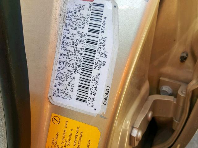 JT8BD69S830178195 - 2003 LEXUS GS 300 GOLD photo 10