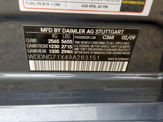 WDDNG71X49A283151 - 2009 MERCEDES-BENZ S 550 GRAY photo 10