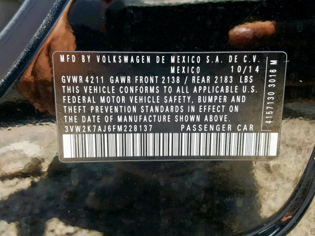 3VW2K7AJ6FM228137 - 2015 VOLKSWAGEN JETTA BASE 黑色 照片 10