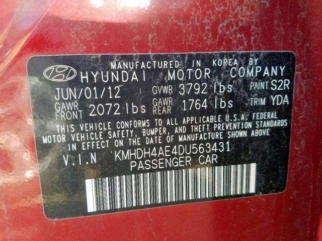 KMHDH4AE4DU563431 - 2013 HYUNDAI ELANTRA RED photo 10