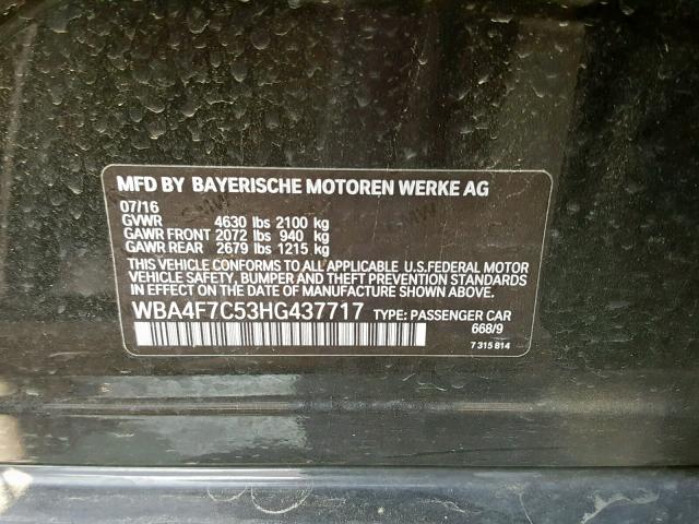 WBA4F7C53HG437717 - 2017 BMW 430I GRAN BLACK photo 10