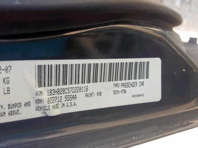 1B3HB28C57D220116 - 2007 DODGE CALIBER BLACK photo 10