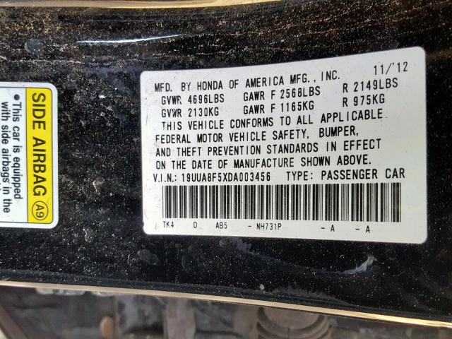 19UUA8F5XDA003456 - 2013 ACURA TL TECH BLACK photo 10