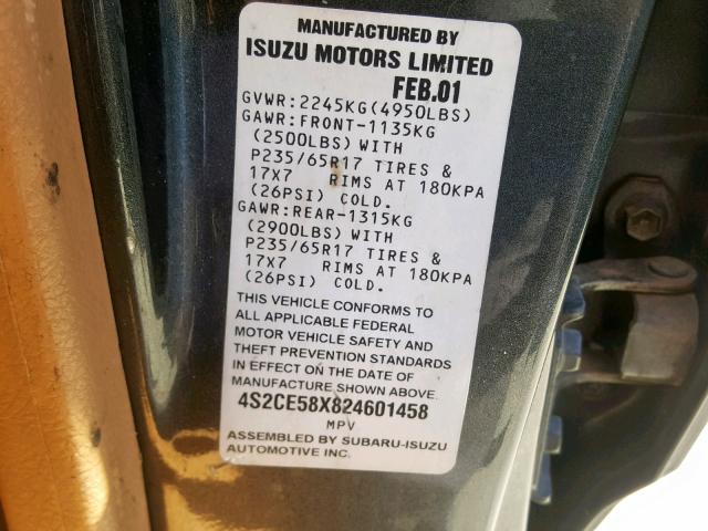 4S2CE58X824601458 - 2002 ISUZU AXIOM XS Boz foto 10