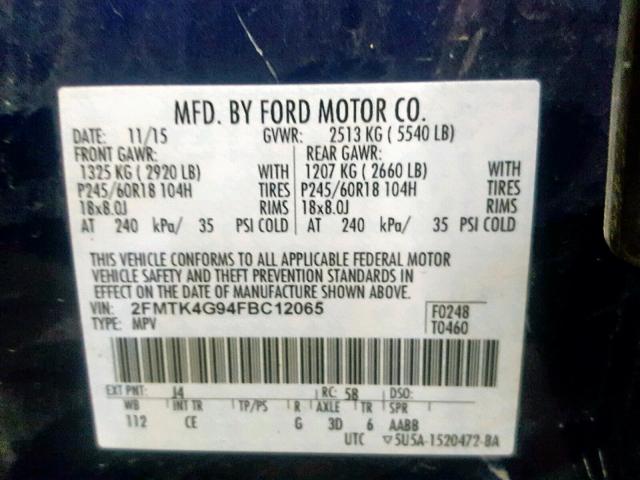 2FMTK4G94FBC12065 - 2015 FORD EDGE SE BLUE photo 10