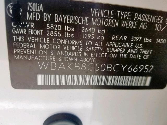 WBAKB8C50BCY66952 - 2011 BMW ALPINA B7 WHITE photo 10