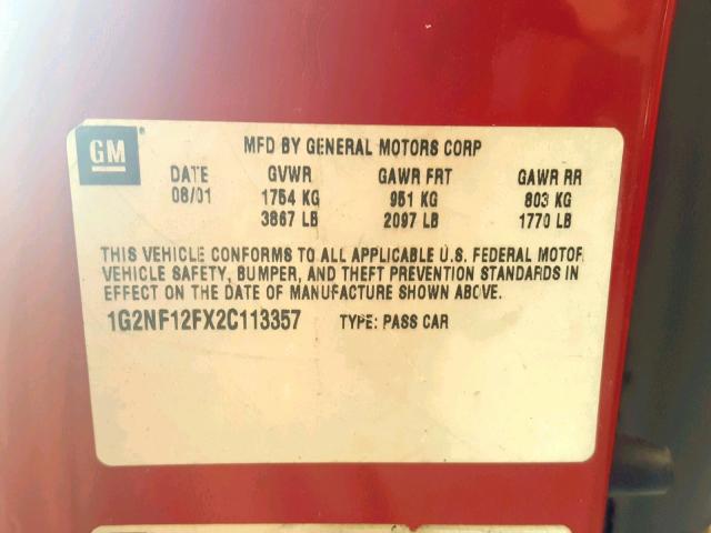 1G2NF12FX2C113357 - 2002 PONTIAC GRAND AM S Qırmızı foto 10